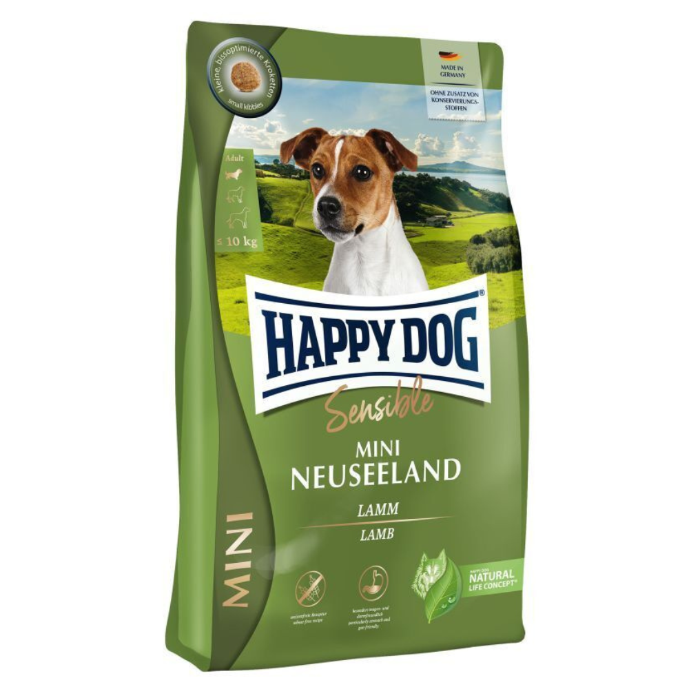 HAPPY DOG Mini Sensible New Zealand, cu Miel – Hrană Uscata pentru Câini Adulti de Talie Mica Sensibili sau Pretentiosi, 4kg