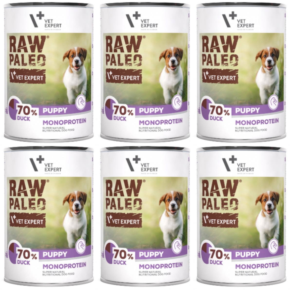 RAW PALEO Puppy, cu Rata, Set Conserve Hrana Umeda Monoproteica, Fara Cereale, Pentru Caini Juniori, 400g