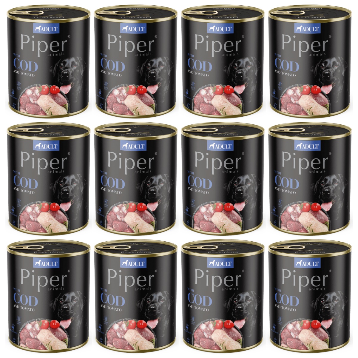 PIPER Animals, cu Cod si Tomate, Set Conserve Hrana Umeda Pentru Caini, 12x800g