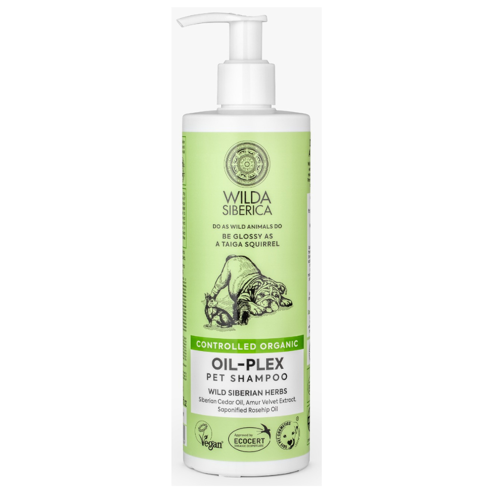 WILDA SIBERICA Oil Plex, Șampon Vegan cu Complex de Uleiuri pentru Câini și Pisici cu Blană Ternă, Fragilă, Fără Strălucire , 400ml