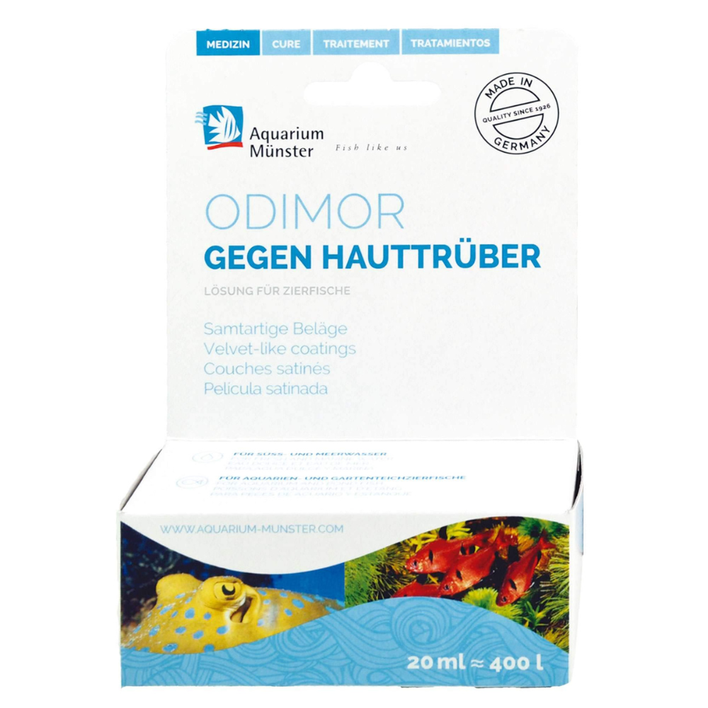 Aquarium Munster ODIMOR 20 ml, Fresh / Marin – Tratament pentru Boala de Catifea (Odinioza) și Infecții Protozoare la Pești Ornamentali de Apa Dulce sau Marina