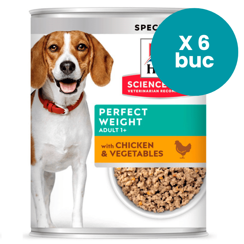 HILL'S Science Plan Perfect Weight cu Pui si Legume, Multipack 6x363 g – Hrana Umeda pentru Caini Adulti, Suport pentru Mentinerea unei Greutati Sanatoase
