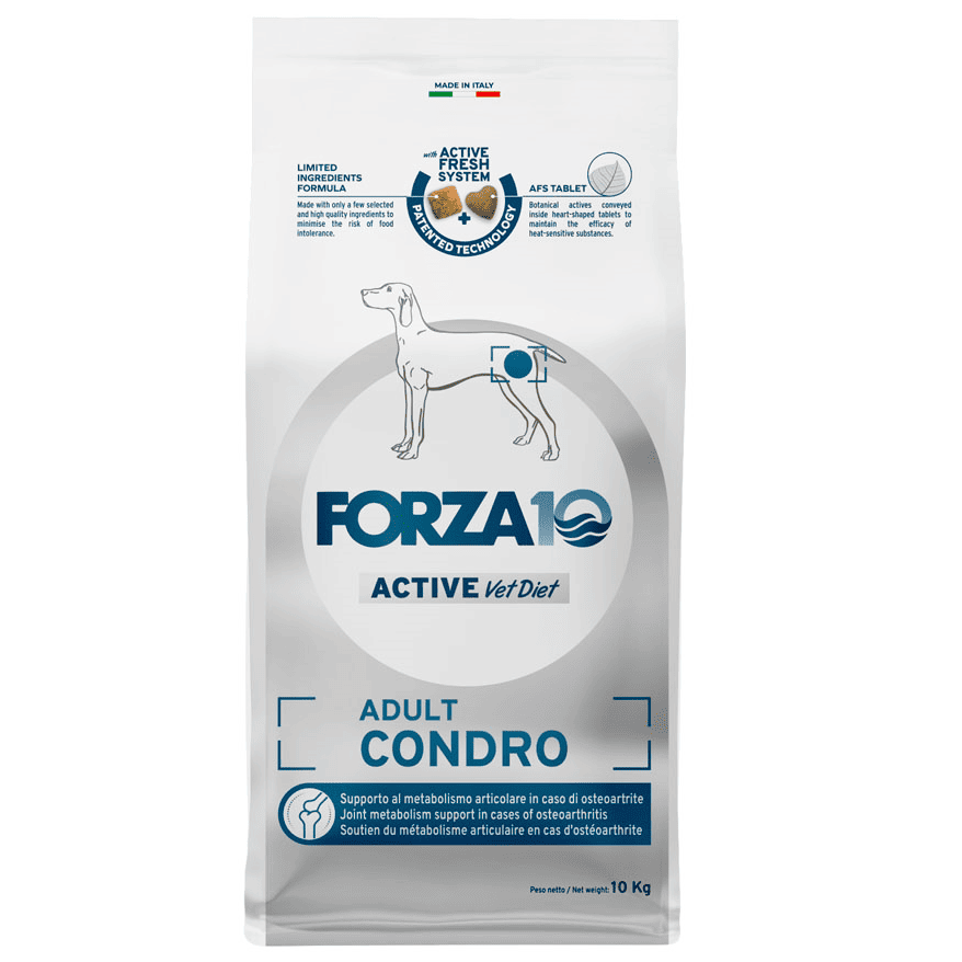 FORZA10 Active Vet Diet Condro, Dietă Uscată Monoproteică, cu Peste pentru Câini Adulți cu Afectiuni Articulare, 10 kg