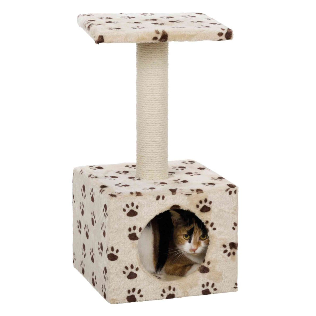 ZAMORA Ansamblu de Joaca Pentru Pisici, Plus Bej cu Labute Maro, 31x31cm | Inaltime 61cm