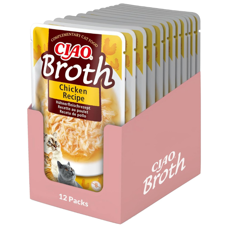 CIAO CHURU Broth Cat Food Supa Delicata de Pui cu Fulgi de Pui Box 12x40 g | Hrana Complementara Umeda pentru Pisici | Umiditate Ridicata, Fara Cereale, Topping Palatabil