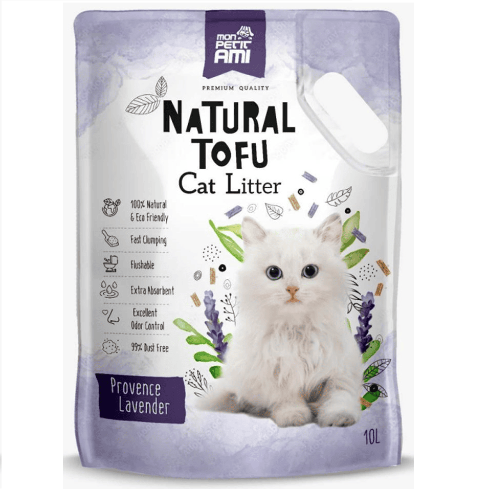 Mon Petit Ami Tofu Lavanda 10 L | Asternut Aglomerant 100% Natural din Fibre Organice Biodegradabile pentru Pisici | Absorbant, Fara Praf si cu Parfum de Lavanda