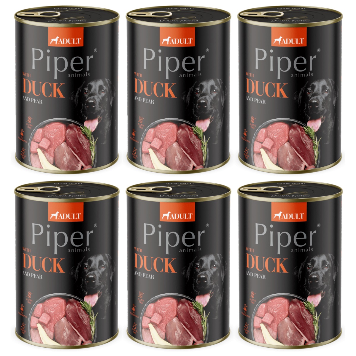 PIPER Animals, cu Rata si Pere, Set Conserve Hrana Umeda Pentru Caini, 6x400g