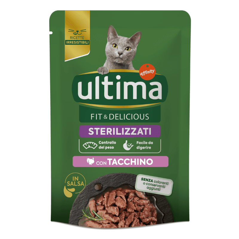 ULTIMA Cat Fit & Delicious Sterilized Curcan 85 g | Hrană Umedă pentru Pisici Sterilizate | Suport pentru Digestie Ușoară și Controlul Greutății