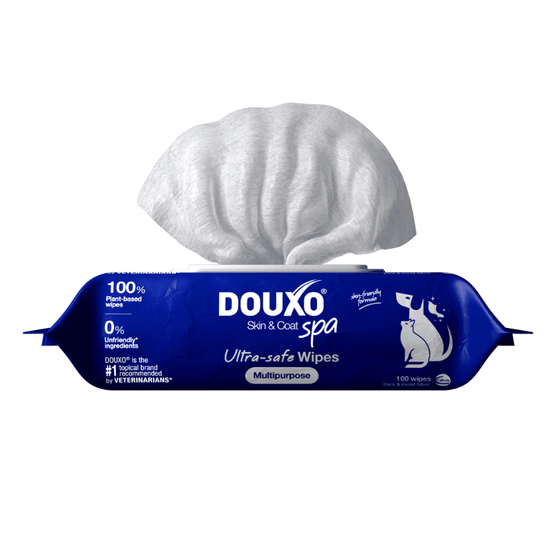 DOUXO SPA Servetele Multifunctionale  Ultra Safe100 buc | Hipoalergenice pentru Caini si Pisici | Indeparteaza Eficient Petele de Lacrimi si Saliva