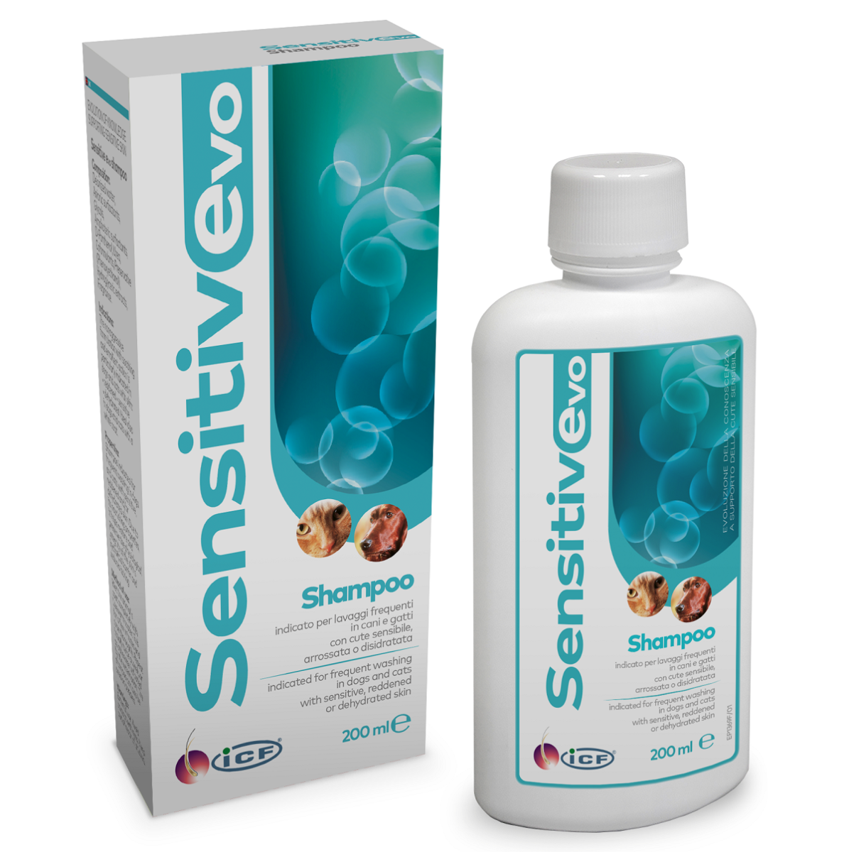 ICF SENSITIVE EVO Sampon Dermatologic Pentru Spalare Frecventa Caini si Pisici cu Piele Sensibila, Usor Iritabila, 200ml 