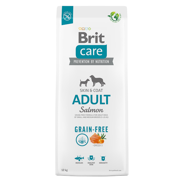 BRIT CARE Grain-Free Adult, cu Somon, Hrană Uscata Fără Cereale pentru Câini Adulți de Talie Mică și Medie, Piele și Blană Sănătoase, 12kg