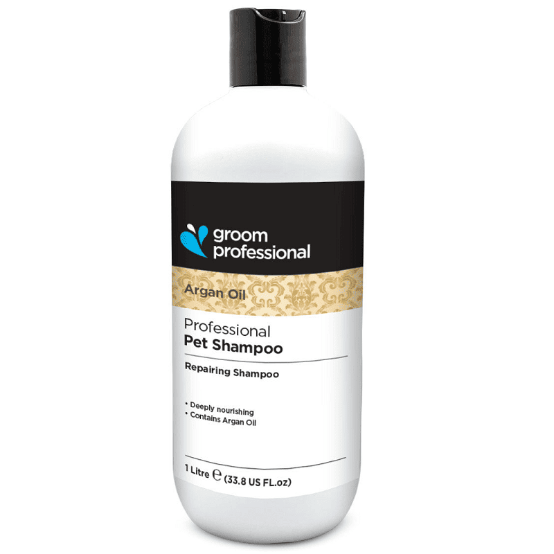 GROOM PROFESSIONAL Argan Oil Shampoo 1 L | Șampon Profesional Concentrat (dilutie 14:1) pentru Câini cu Blana Uscata, Deteriorata | Hidratare Intensă și Regenerare 