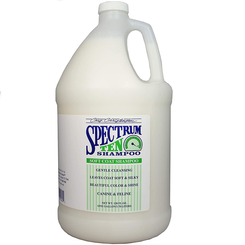 CHRIS CHRISTENSEN Systems Spectrum Ten Soft & Smooth Coat Shampoo 3.8 L | Sampon Profesional Concentrat (dilutie 16:1) pentru Caini si Pisici cu Blana Dreapta sau Ondulata | Netezire, Stralucire si Controlul Firelor Rebele
