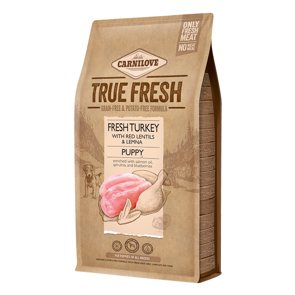 CARNILOVE True Fresh Puppy cu Curcan și Linte Roșie, 1.4 kg – Hrană Uscată fără Cereale pentru Pui de Catel, Creștere Armonioasă și Imunitate Puternică