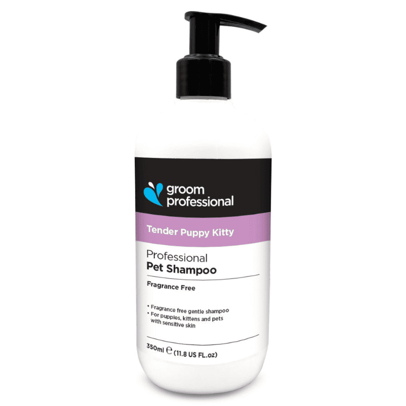 GROOM PROFESSIONAL Tender Puppy Kitty Shampoo 350 ml | Sampon Profesional Concentrat (dilutie 10:1) Fără Parfum, Hipoalergenic, pentru Pui de Câine, Pisoi și Pisici Adulte cu Piele Sensibilă