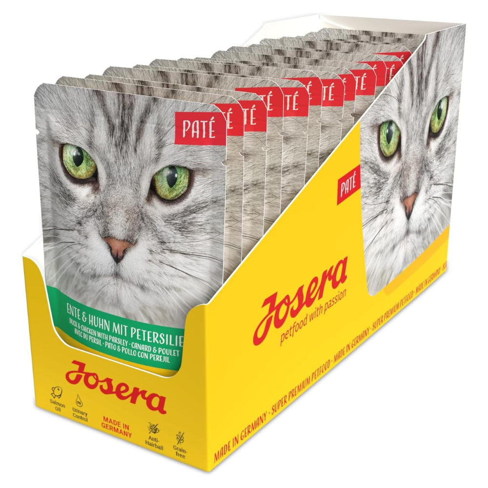 JOSERA Paté Duck & Chicken with Parsley Set 16x85 g – Hrană Umedă Completă pentru Pisici Adulte, Pate de Rață și Pui cu Pătrunjel