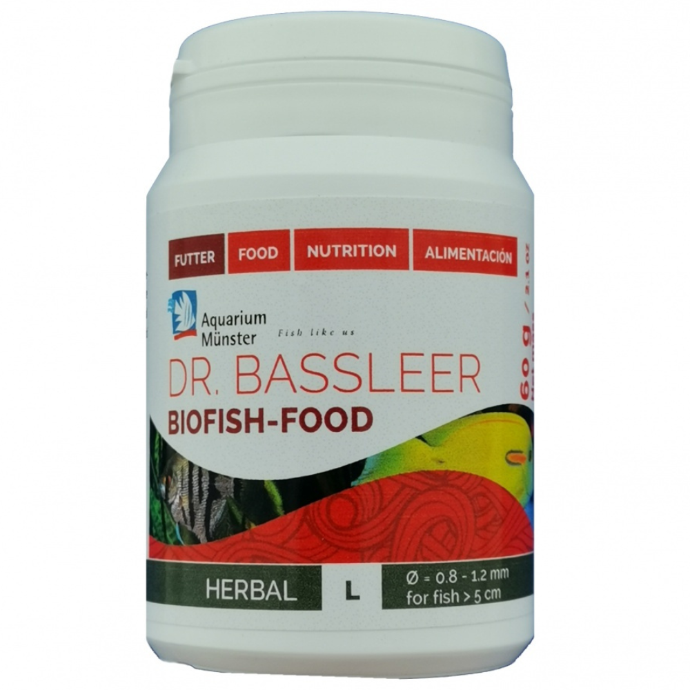 Aquarium Munster DR. BASSLEER Biofish Food Herbal L 60 g – Hrană Granulata Premium pentru Pesti de Acvariu cu Plante Medicinale pentru Imunitate și Vitalitate
