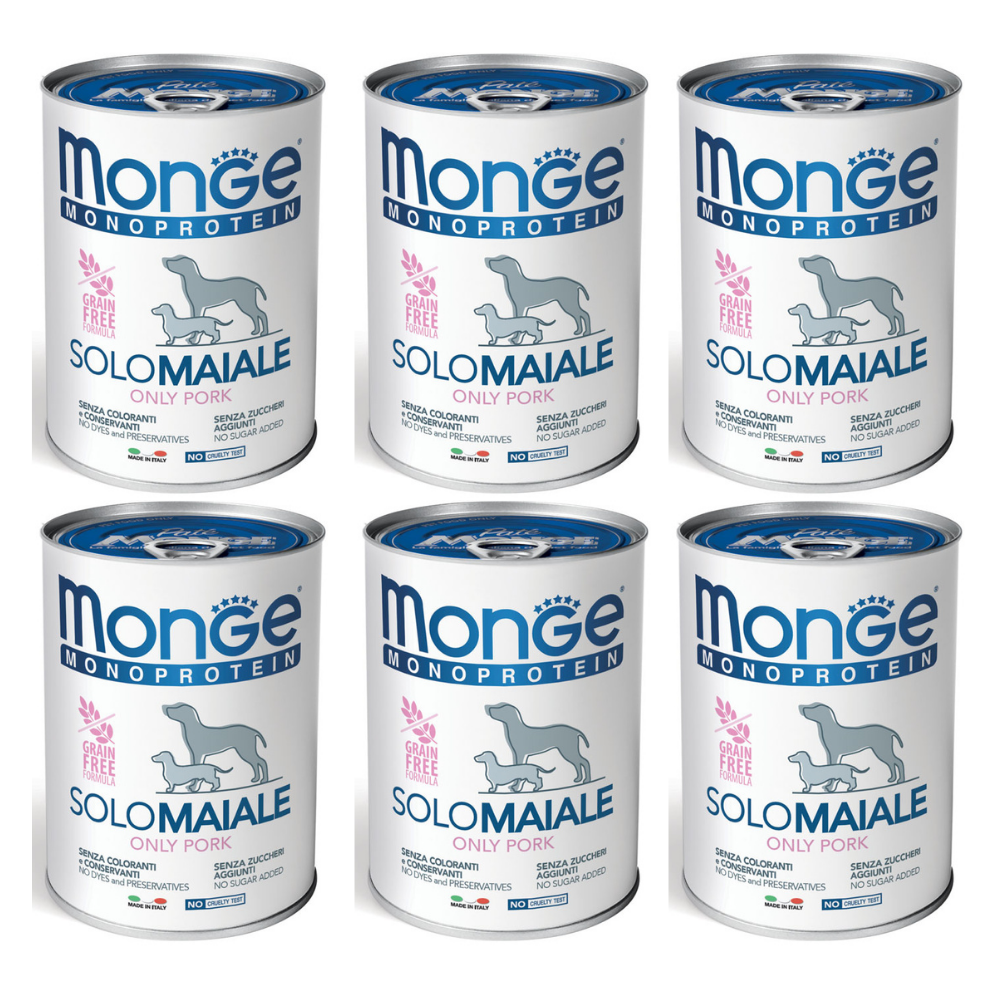 MONGE MONOPROTEIN SOLO Porc, Bax Hrana Umeda Monoproteica, Fara Cereale, Caine, (pateu) 6x400g