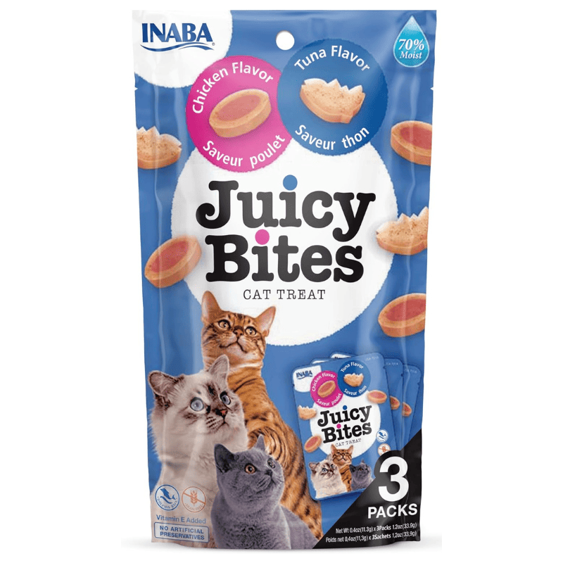 INABA Juicy Bites Chicken & Tuna 3x11.3 g | Recompense Moi si Suculente pentru Pisici | Pui si Ton | Fără Cereale, Naturale, Bogate în Proteine