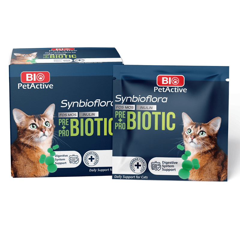 BIO PetActive Synbioflora Pre&Probiotic 30 Plicuri | Supliment Prebiotic si Probiotic pentru Pisici | Suport pentru Digestie si Flora Intestinala