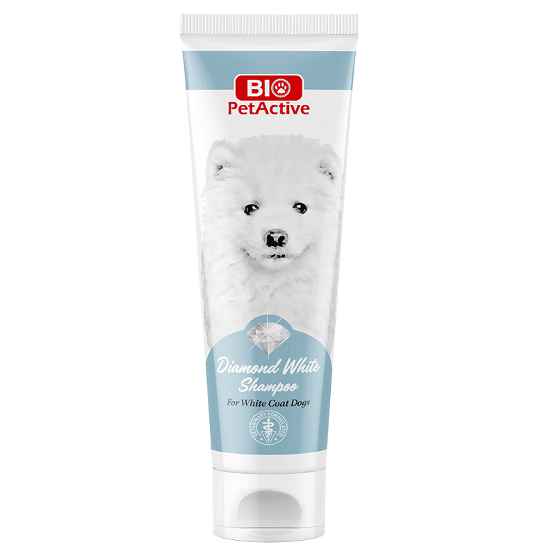 BIO PetActive Diamond White Shampoo 250 ml | Sampon pentru Caini cu Blana Alba sau Deschisa la Culoare | Curatare Profunda, Stralucire si Efect de Albire Optica