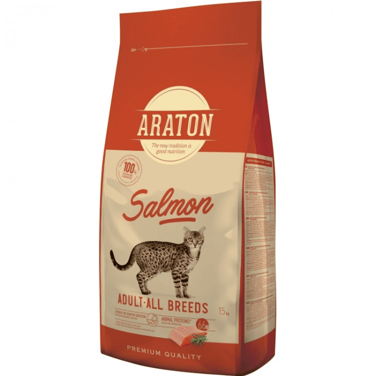 ARATON Cat Adult Salmon 15 kg | Hrana Uscata Completa cu Somon pentru Pisici Adulte | Piele Sanatoasa si Blana Stralucitoare