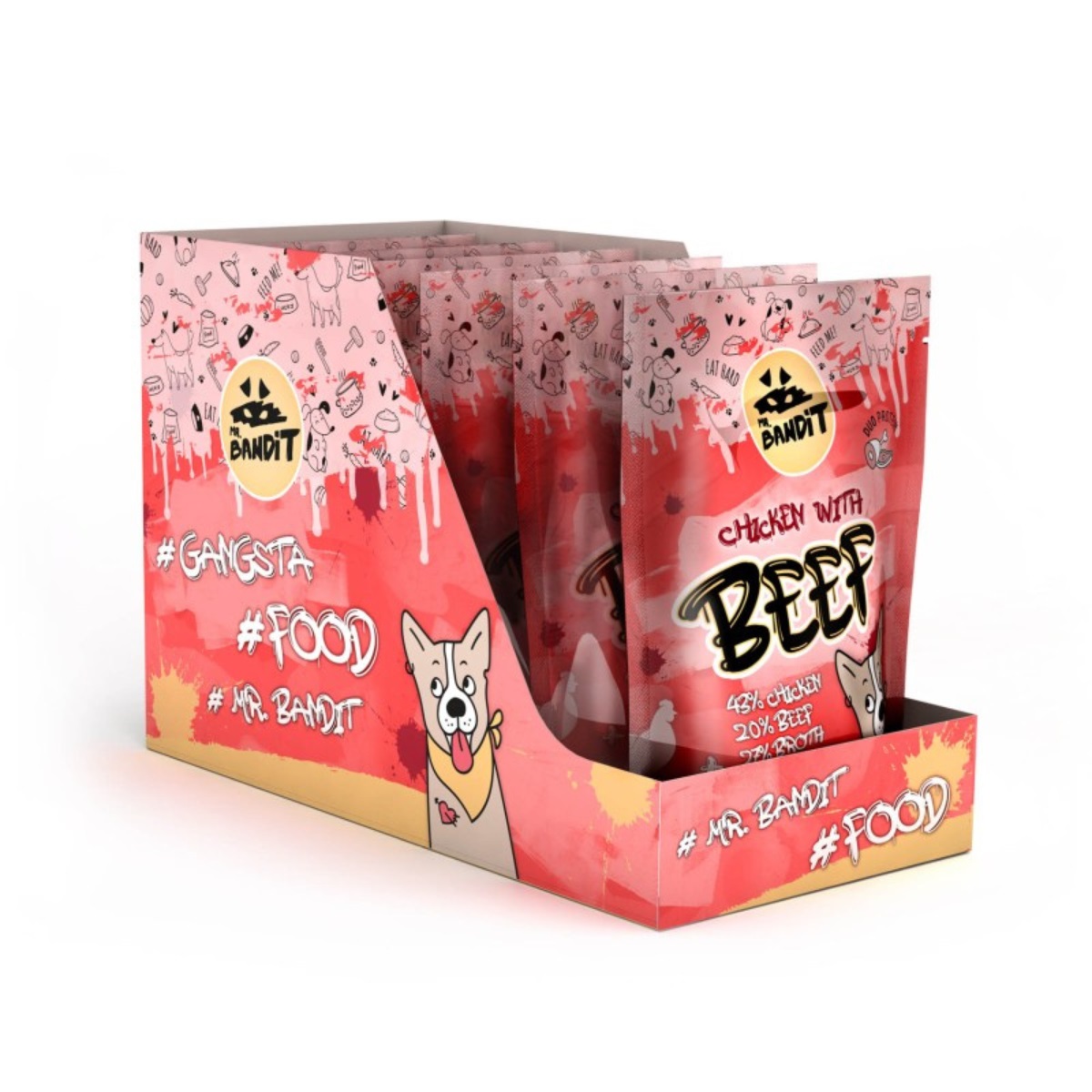 MR. BANDIT Pachet Plicuri Hrana Umeda Pentru Caini, Carne de Pui si Vita in Sos, 6x380g