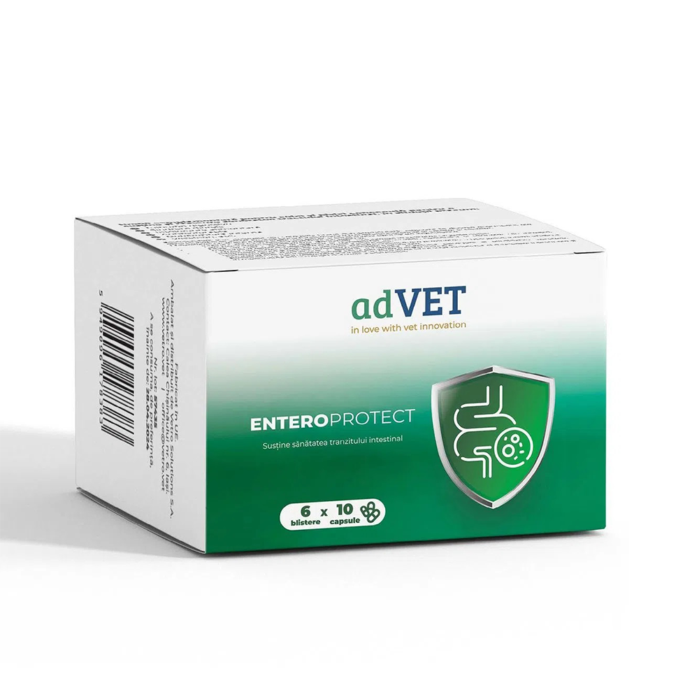 AdVET EnteroProtect Capsule x 60 – Supliment pentru Sanatatea Tranzitului Intestinal la Caini si Pisici