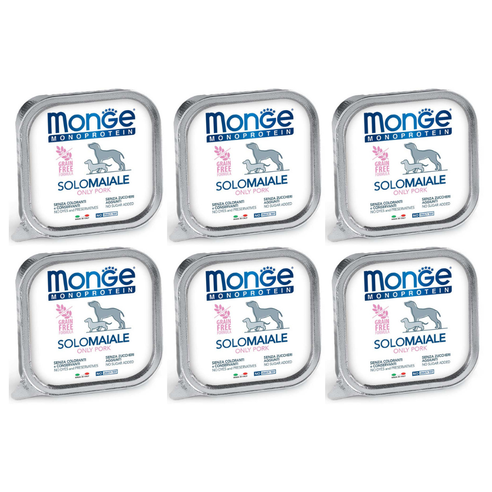 MONGE MONOPROTEIN SOLO Porc, Bax Hrana Umeda Monoproteica, Fara Cereale, Caine, (pateu) 6x150g
