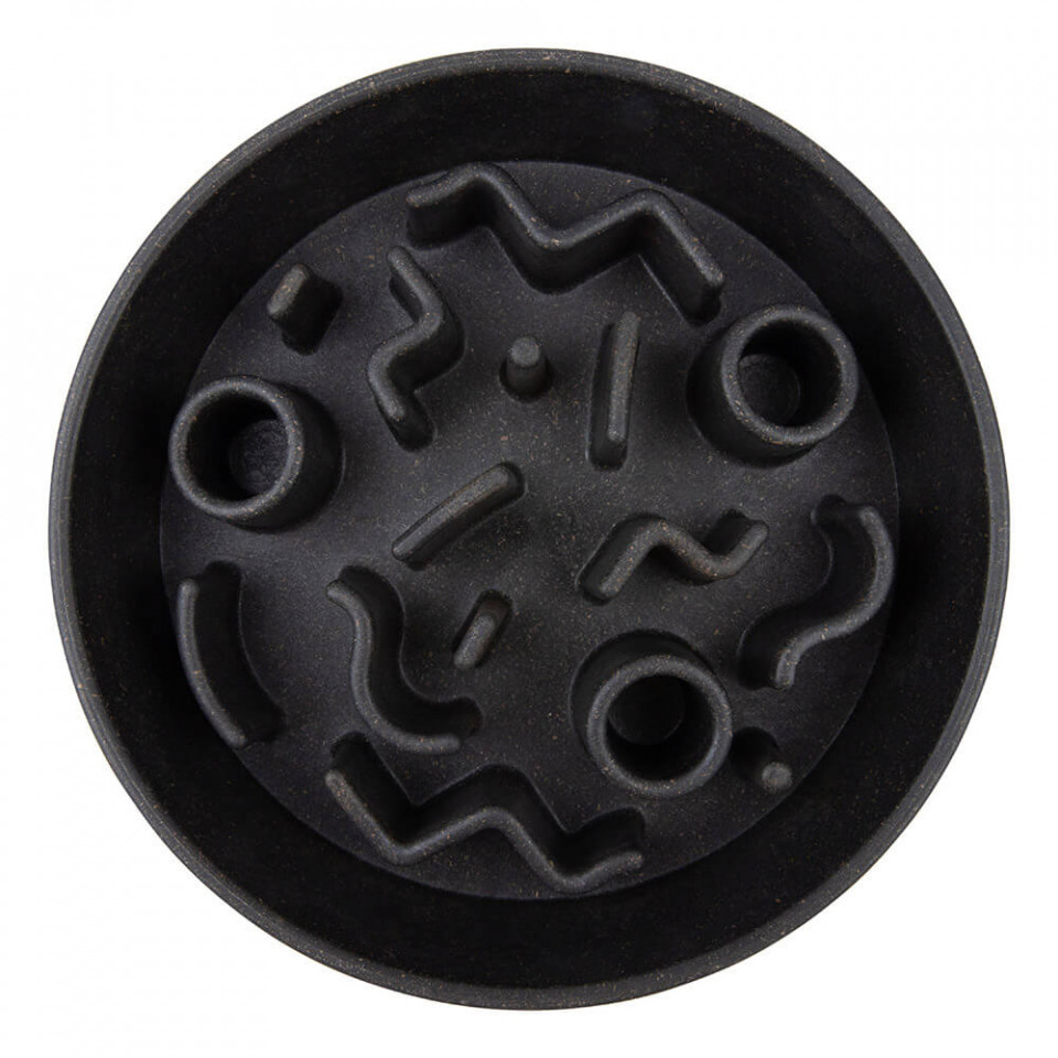 DISTRICT 70 BAMBOO Slow Feeder Dark Grey, Castron Hranire Lenta Caini, din Bambus, 21cm | 1200ml