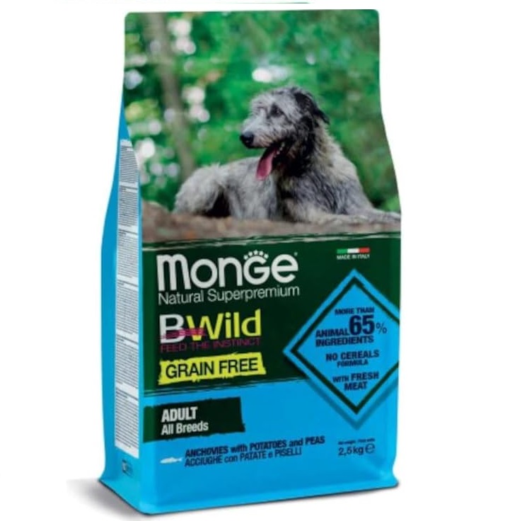 MONGE BWild Grain Free Adult All Breeds, cu Ansoa si Cartofi, Hrana Uscata Fara Cereale Pentru Caini, 2.5kg