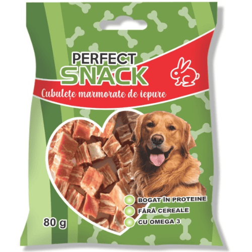 PERFECT Snack, Recompense Pentru Caini Cubulete Marmorate cu carne de Iepure, 80g