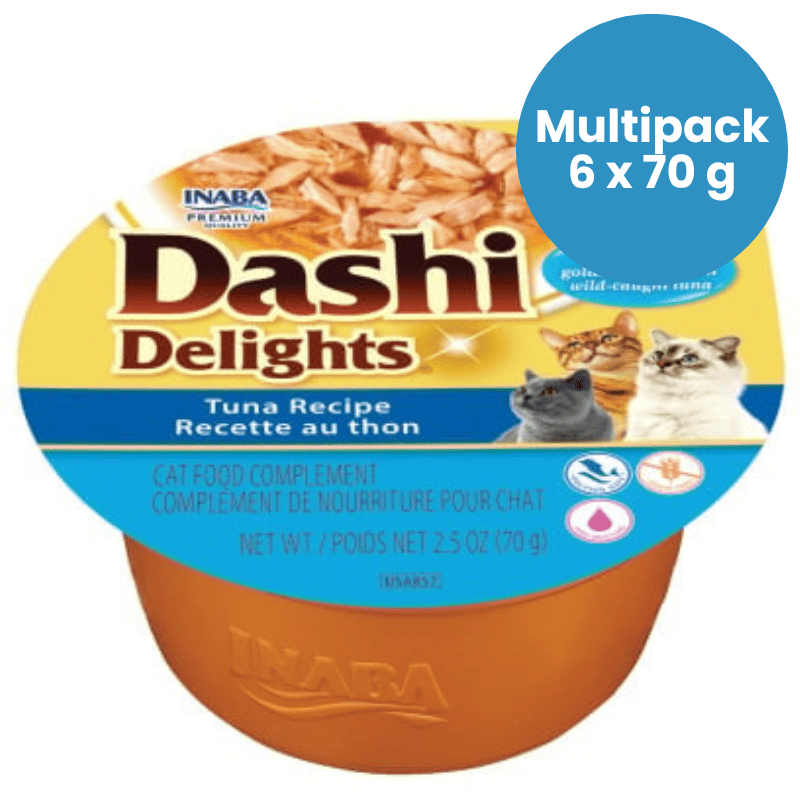 CIAO Dashi Delights Ton Multipack 6x70 g | Hrana Umeda Complementara pentru Pisici | Bucatele de Peste in Supa Dashi, Delicioasa si Hidratanta, Fara Cereale