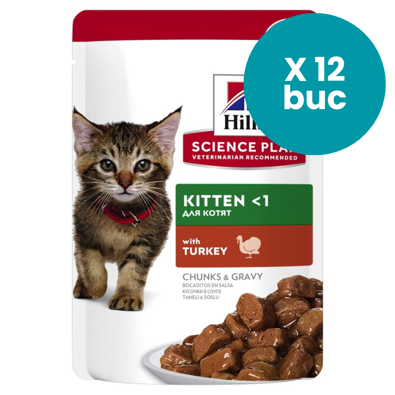 HILL'S Science Plan Kitten cu Curcan, Box 12x85g – Hrană Umedă pentru Pisoi și Pisici Gestante sau Lactante, Suport pentru Creștere Sănătoasă și Imunitate