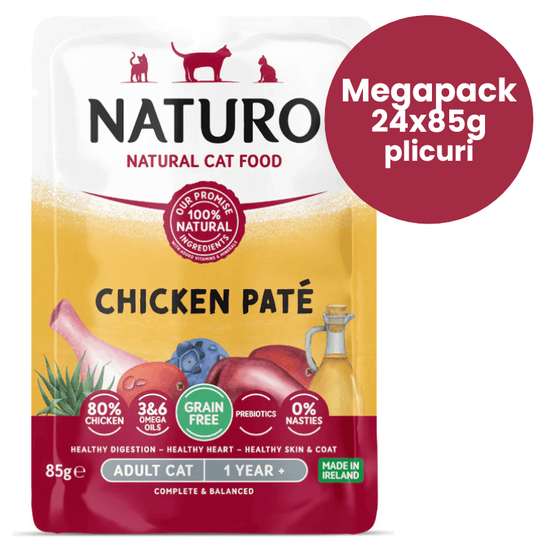 NATURO Adult Cat Grain Free Pate cu Pui Megapack 24x85 g | Hrana Umeda Completa fara Cereale 100% Naturala pentru Pisici Adulte