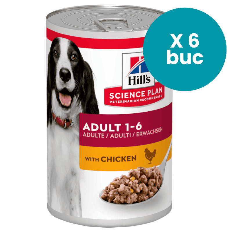 HILL'S Science Plan Adult cu Pui, Multipack 6x370 g – Hrană Umedă pentru Câini Adulți (1–6 Ani), Textură Moale și Nutriție Echilibrată