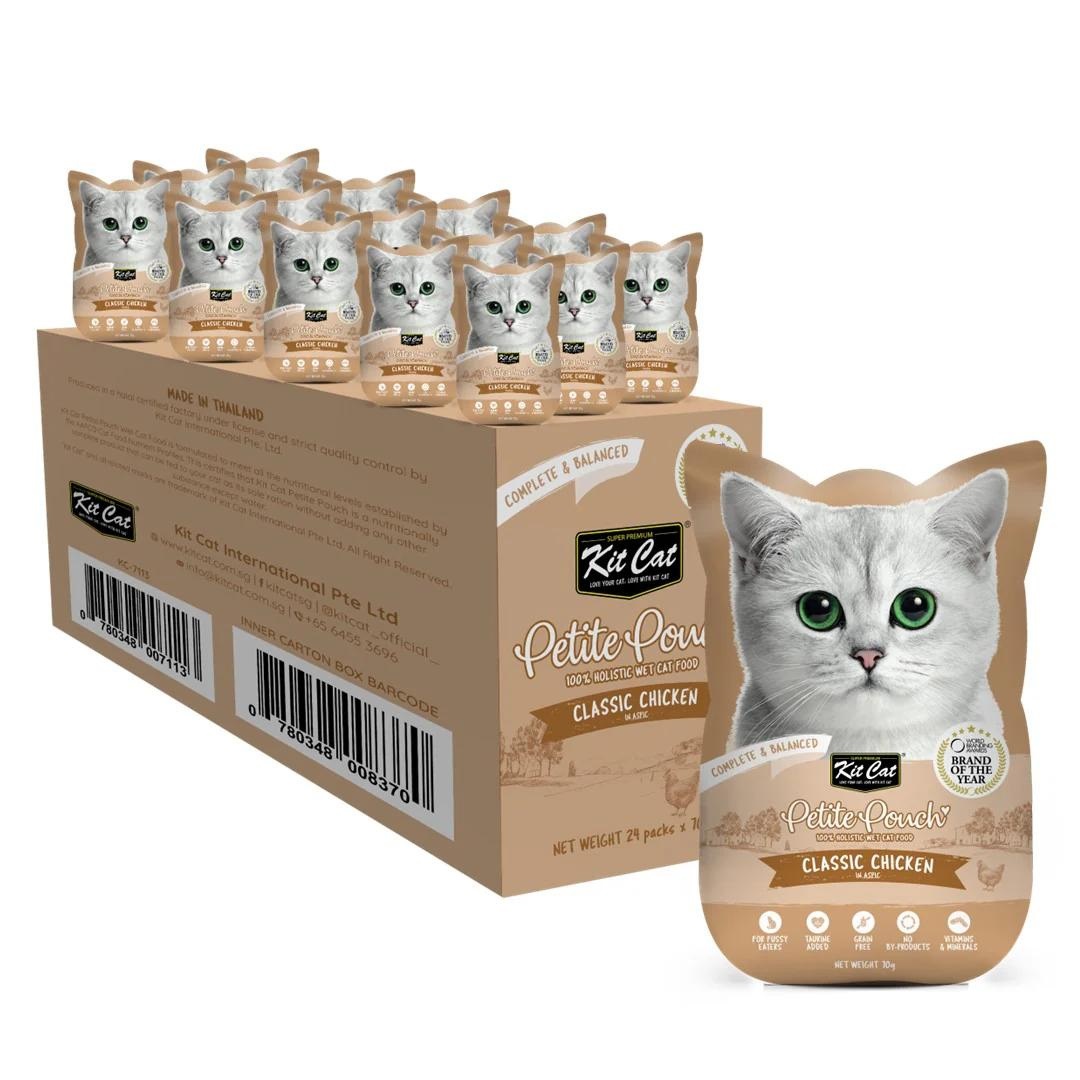 KIT CAT Petit Pouch, Bax Plicuri Hrana Umeda Pentru Pisici, Pui in Aspic, 24x70g