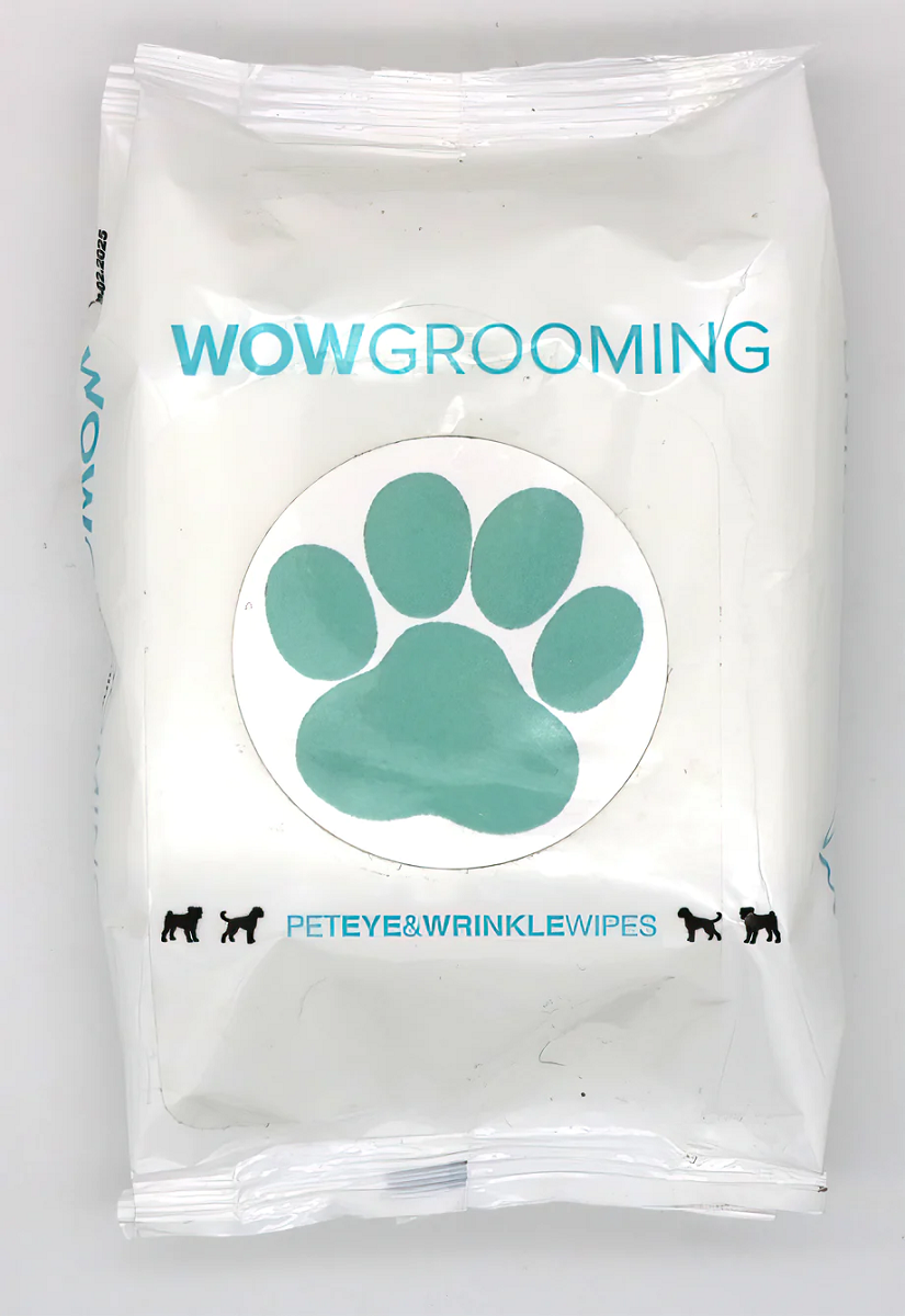 WOW GROOMING Pet Eye & Wrinkle, Servetele Umede Antiseptice Naturale Pentru Curatarea Ochilor si Cutelor la Caini, 30buc