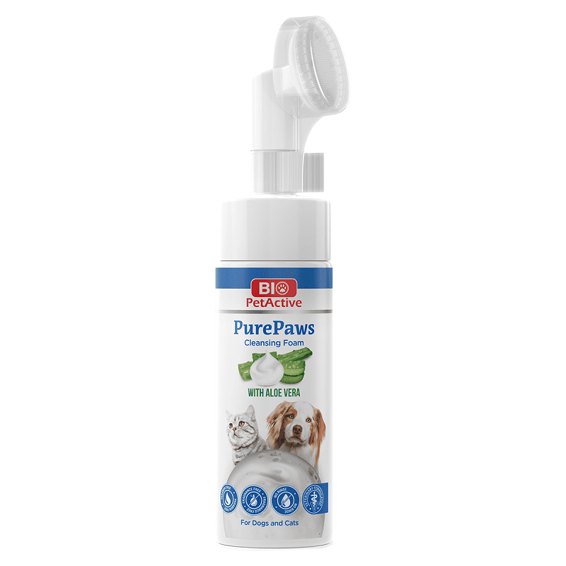 BIO PetActive PurePaws Cleansing Foam 150 ml | Spuma fara Clatire pentru Curatarea Labelor la Caini si Pisici | Igiena Rapida, Delicata si Hidratare