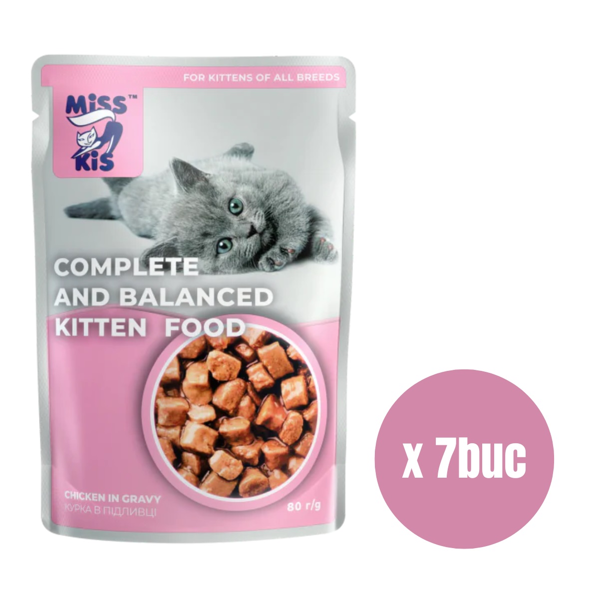 MISS KIS Kitten, Set Plicuri Hrana Umeda Pentru Pui de Pisica, Pui in Sos, 7x100g