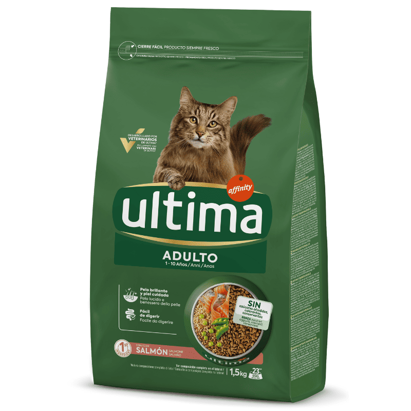ULTIMA Cat Adult Somon 1.5 kg – Hrană Uscată pentru Pisici Adulte | pentru Piele Sănătoasă și Blană Strălucitoare