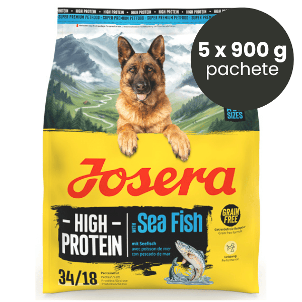 JOSERA Adult High Protein Sea Fish 5x900 g | Hrana Uscata Fara Cereale cu Somon pentru Caini Adulti Activi