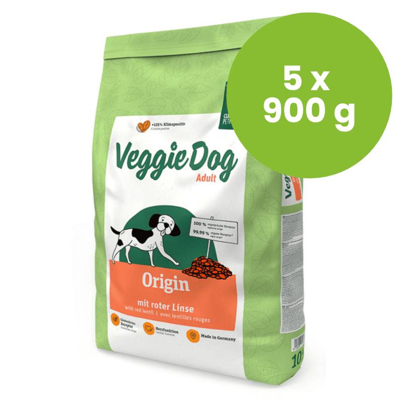 JOSERA VeggieDog Origin 5x900 g | Hrana Uscata Vegetariana pentru Caini Adulti | Fara Gluten, Cu Linte Rosie | Toleranta Excelenta, Energie Naturala si Digestie Usoara