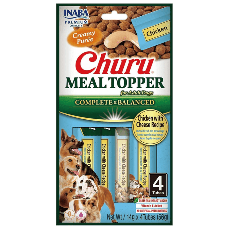 CHURU Meal Topper Chicken with Cheese Recipe 4x14 g | Recompensa Cremoasa fara Cereale pentru Caini | Reteta cu pui si branza