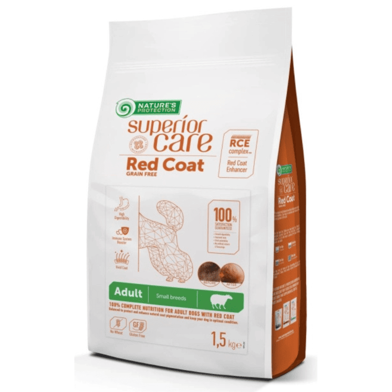 NATURE'S PROTECTION Superior Care Red Coat Grain Free Adult Small & Mini Breeds cu Miel 10 kg | Hrana Uscata fara Cereale pentru Caini Adulti de Talie Mica cu Blana Roscata sau Maronie