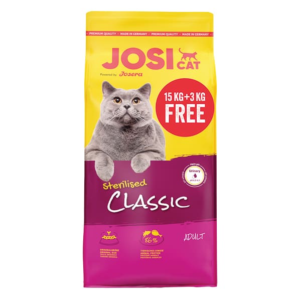JOSICAT Sterilised Classic PROMO 15 kg + 3 kg GRATIS | Hrană Uscată Completă pentru Pisici Adulte Sterilizate | Controlul Greutății și Sănătatea Tractului Urinar