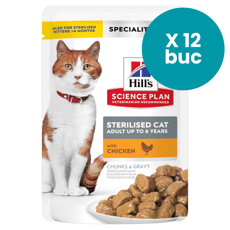HILL'S Science Plan Sterilised Cat Adult cu Pui, Box 12x85g – Hrană Umedă pentru Pisici Sterilizate, Suport pentru Sănătatea Urinară și Controlul Greutății
