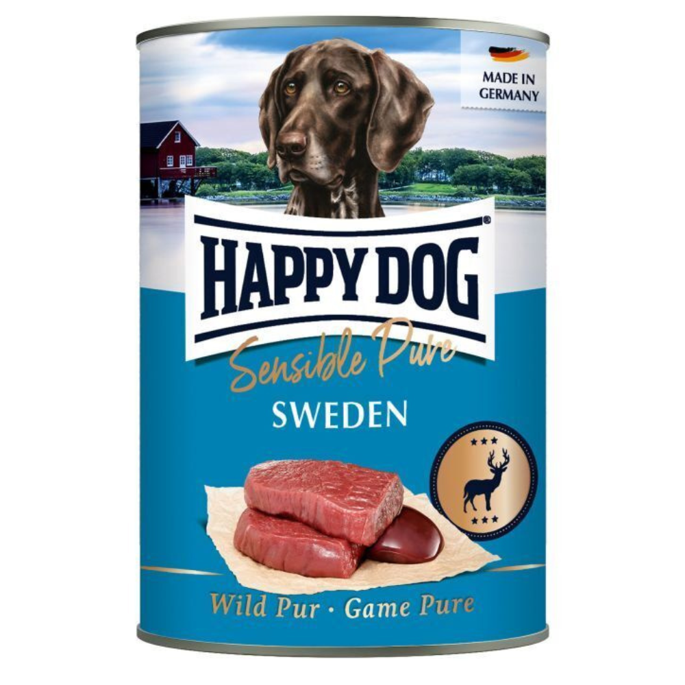 HAPPY DOG Sensible Pure Sweden – Hrană Umedă Monoproteică fără Cereale pentru Câini Adulți, cu 100% Vânat (Cerb și Mistreț), 800 g