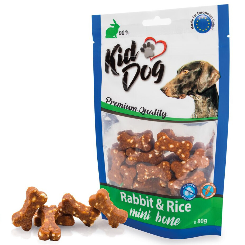 KIDDOG Mini Oase cu Iepure și Orez pentru Câini, 80g – Recompense cu 90% Carne