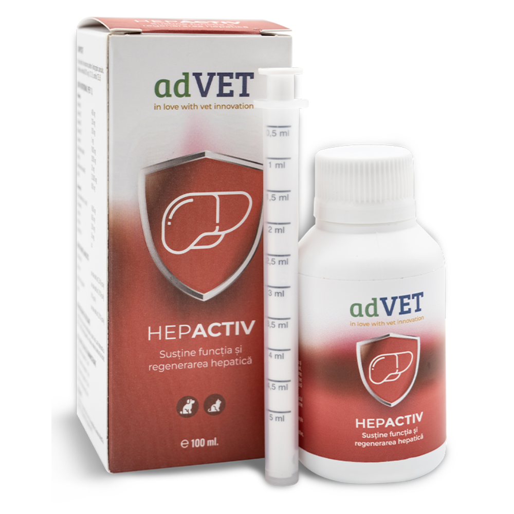 AdVET Hepactiv Solutie Orala 100 ml – Supliment pentru Functia si Regenerarea Hepatica la Caini si Pisici